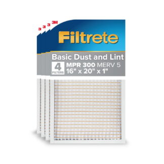 Filtrete 16x20x1 HVAC Furnace Air Filter, MPR 300 MERV 5, Basic Dust and Lint, 4 Pack