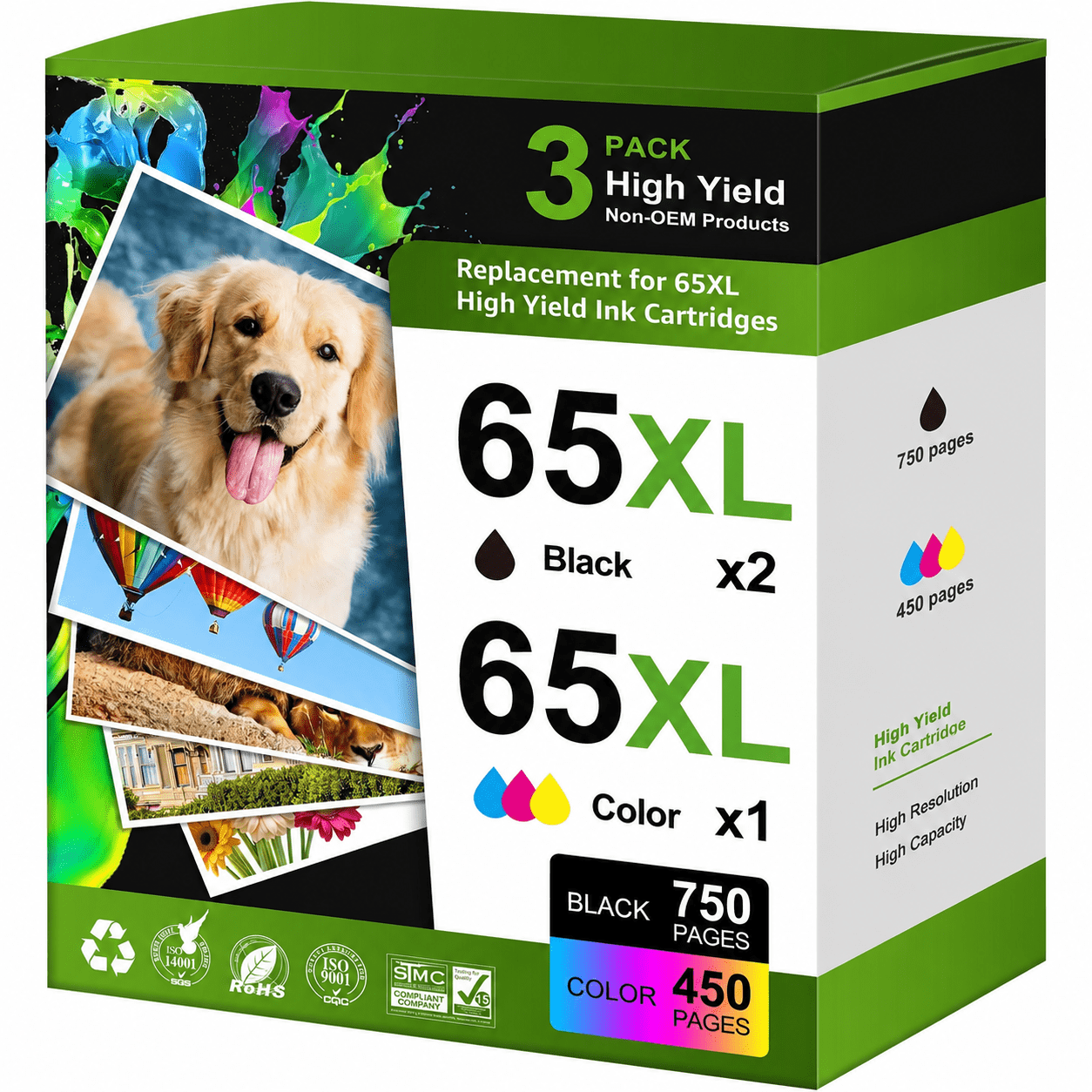 65XL Ink Cartridges Compatible for HP DeskJet 3755 3700 2600 Envy 5000 5055 AMP 100 (3 Pack)
