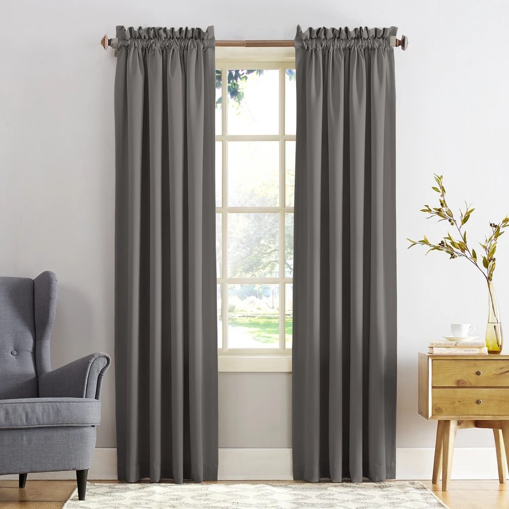 Sun Zero Kylee Energy Efficient Room Darkening Rod Pocket Curtain Panel 54 X 84 Steel Gray