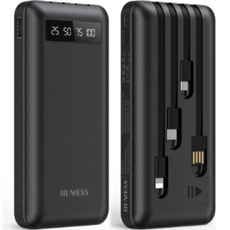 JIUMESS 20000mAh Power Bank Portable Charger with Cables for iPhone and Android