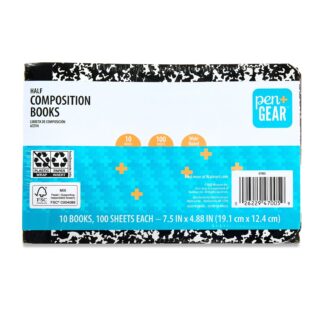 Pen+Gear Wide Rule Half Composition Book 7.5in x 4.88in Black and White 100 Pages 10 Pack