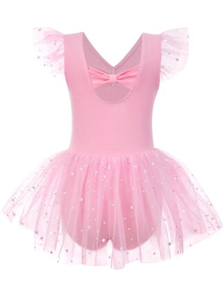 Aideaone Girls Ballet Leotards Toddler Ruffle Sleeve Dance Leotard with Tutu Skirt Kids Gymnastics Dancewear for Little Girls 2-9Y