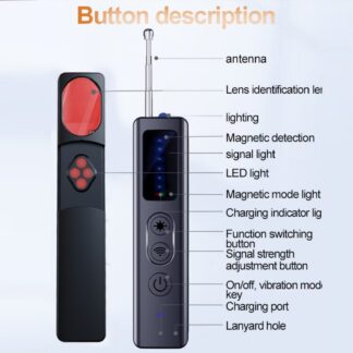 TIKBBRMG Hidden Camera Detector, Anti-Spy GPS Bug Finder, RF Signal Scanner, 5 Sensitivity Levels, Black