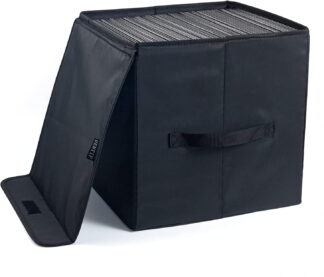 Vinyl Record Storage Box for 12-inch Records, Holds up to 90 Records, 13.7 x 12.9 x 12.9 in, Black