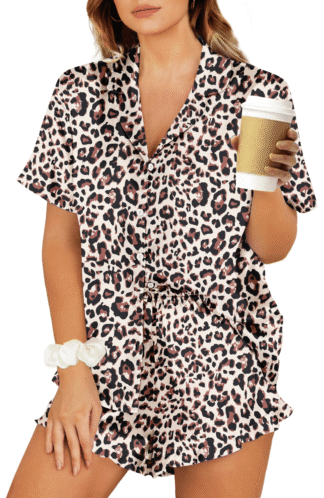 UVN Pajamas Sets for Women Short Sleeve Button Down Tops and Ruffle Shorts 2 Piece Outfit Satin Silk Pjs Sleepwear Loungewear