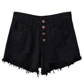 Plcasen Women's Button Down High Rise Frayed Raw Hem Stretchy Denim Shorts (UPC 96711)