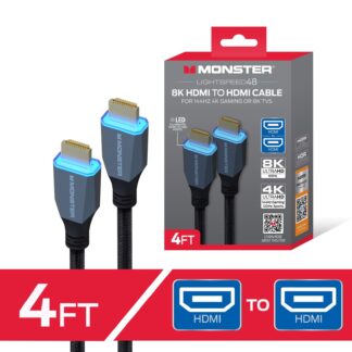 Monster 8K HDMI Cable 4ft, Ultra High Speed HDMI 2.1 with LED Connectors, 48Gbps, 4K 144Hz