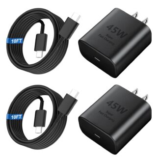 Super Fast Charger Type-C, 2-Pack 45W USB-C Wall Charger with 2x10FT Cable for Samsung S20-S26