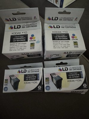 4 Pack (2 Bk/2 Color) #10 Ink Cartridges For Kodak 10BXL 10C