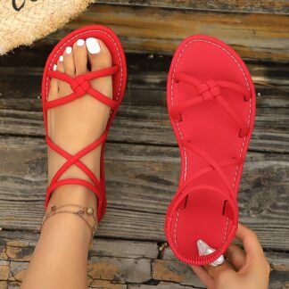 DIVVce Crisscross Strap Elastic Ankle Sandals For Women Open Toe Comfortable Casual Summer Footwear