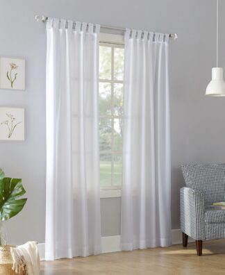 No. 918 Farrell Semi-Sheer Tab Top Curtain Panel  40  x 95    White