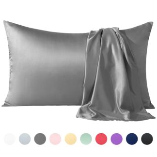 Flxxie Satin Pillowcases with Hidden Zipper for Hair and Skin, Breathable Cooling Pillow Cases, Dark Gray