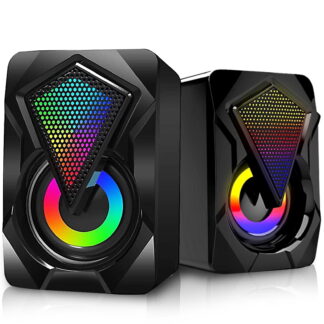 TSV 2.0 Stereo RGB PC Gaming Speakers with Surround Bass, 7 Color LED, USB-Powered 3.5mm