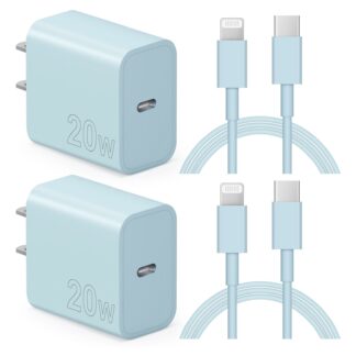 Coreykin 20W USB-C Wall Charger, 2-Pack with 6FT Cable for iPhone 8-14 Pro, Blue