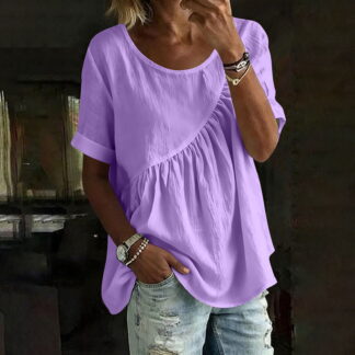 KIHOUT Women's Casual Round Neck Peplum Blouse, Short Sleeve Flowy Relaxed Fit Summer Top
