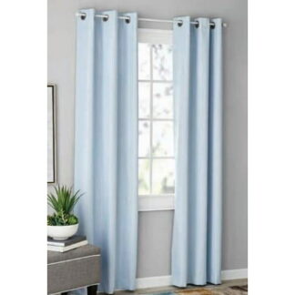 Mainstays Olan Textured Solid Blackout Grommet Curtain Panel Pair Window Treatment  Set of 2 Room Darkening Drapes for Bedroom  Light Blue  37  W x 84  L