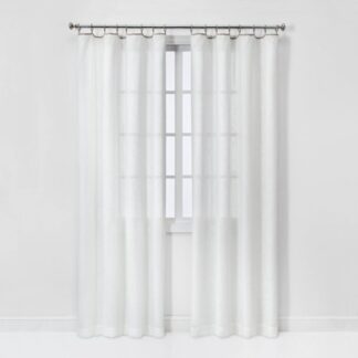 54"x84" Sheer Contrast Edge Window Curtain Panel White/Light Brown - Threshold™: Modern Woven Recycled Polyester
