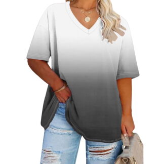 Women's Plus Size 4X V-Neck Short Sleeve T-Shirt Solid Color Casual Summer Top Under $10 (UPC 59237)