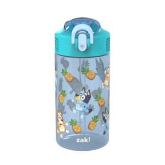 Zak Designs Bluey Kids Water Bottle with Straw, 16oz Leak-Proof Plastic Bottle with Carry Handle
