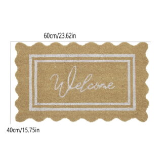 Wave Edges Outdoor Door Mat, Welcome Script, Dirt Scraper Floor Rug, Durable Weather Resistant Entrance Mat For Front Or