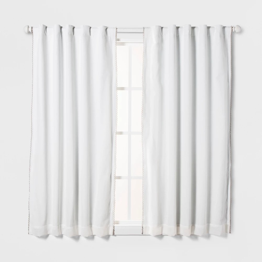 95" Loop Trim Blackout Window Curtain Panel Gray - Pillowfort