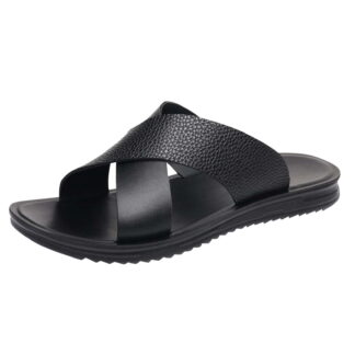 Mens Leather Slides Men's Cross Sandals Lightweight Open Toe Slipper for Summer Men's Fashion Casual Open Toe Soft Sole Spring And Summer Breathable Trendy Beach Sandals