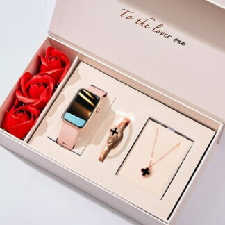 Mingtawn H96 Bluetooth Calling Smartwatch Men s Women s Watch Fitness Tracker IP67 Waterproof Sports Smart Watch Gift For Girlfriend Rose Limited Gift Box [Pink Watch + Delicate Necklace + Bracelet]