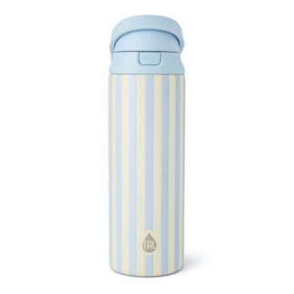 TAL 24oz Stainless Steel 2-in-1 Straw and Chug Water Bottle with Push Lid, Light Blue Stripes