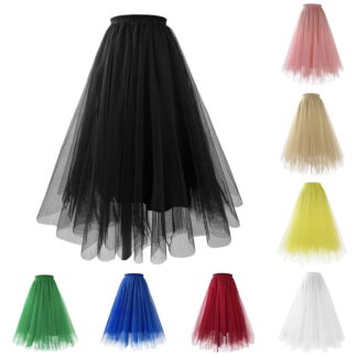 Felirenzacia Women’s Long Puffy Tutu Skirt, Voluminous Tulle Layers Dress with Elastic Waist, Layered Long Chiffon Petti