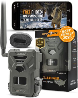 SPYPOINT Flex-m Cellular Trail Camera, 28MP Photos, 720p Video with Sound, Night Vision, Motion Activated, Dual-SIM LTE, 1 pack