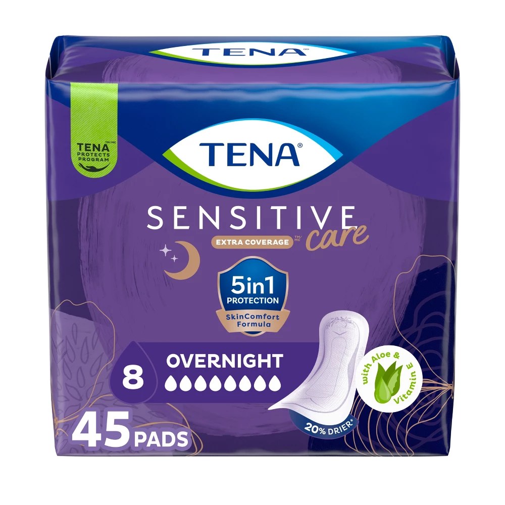 TENA Sensitive Care Incontinence Pads for Women - Ultimate Absorbency - Extra Coverage - 45ct