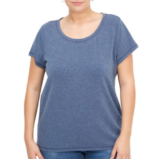 Plus Size Short Sleeve Insert French Terry Top-Heather Blue Size 1X