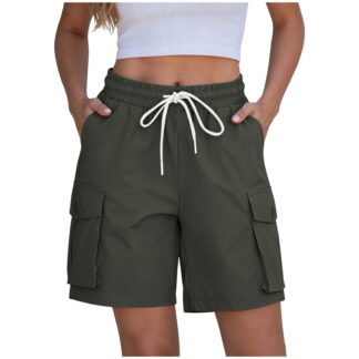 Hurxie Hiking Shorts for Women High Waisted Pull On Cargo Casual Golf Water Resistant 7 Inch Inseam Mid Thigh Shorts Dark Gray,2XL