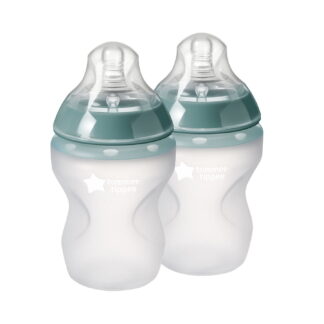 Tommee Tippee Natural Start Silicone Baby Bottles, 0m+, Pack of 2, 9 fl oz Baby Bottles, Extra-Slow Flow Breast-Like Nip