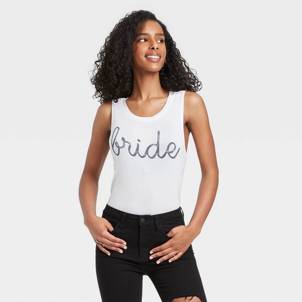 Women's Bride Graphic Tank Top - White M