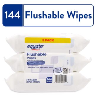 Equate Flushable Wet Wipes, Fragrance Free, 144 Wipes, 3 Pack
