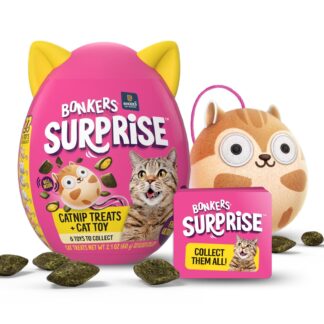 BONKERS Surprise Blind Box Collectible Plush Cat Toy with Catnip Flavored Crunchy Treats for Cats, 2.1 oz