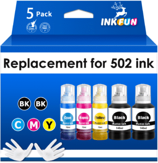 INKFUN Ink Bottle Replacement for Epson 502 EcoTank ET-2850 (Black Cyan Magenta Yellow, 5 Pack)