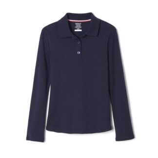 French Toast Girls School Uniform Long Sleeve Picot Collar Interlock Polo Shirt, Sizes 4-20 & Plus (UPC 15373)