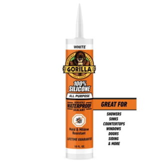 Gorilla Waterproof Caulk & Seal Silicone Sealant  10oz Cartridge - White Caulking Sealant for Kitchen  Window  Bath  Marine  Door and More