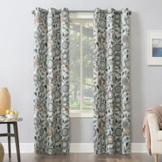 Mainstays Grommet Blackout Single Curtain Panel Gray Print 40 W x 63 L