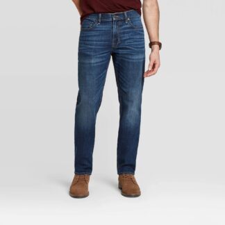 Men's Athletic Fit Jeans - Goodfellow & Co™ Dark Wash 40x32: Midweight Denim, Relaxed Leg, Mid Rise, Stretch Fabric