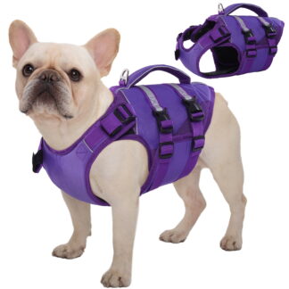 Kuoser Dog Life Jacket, High Flotation Dog Life Vest for Swimming Boating, Purple, S