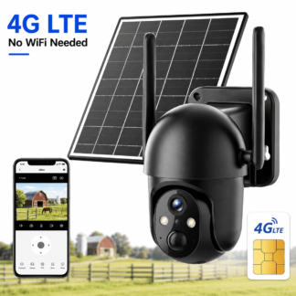 Conico 4G LTE Solar Cellular Security Camera, Black, 2K PTZ Wireless Outdoor, Full-Color Night Vision, No WiFi Needed