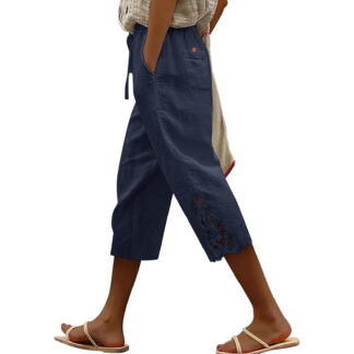 Yutgune Women's Cotton Linen Wide Leg Palazzo Capri Pants, Tie Waist, Beach Vacation