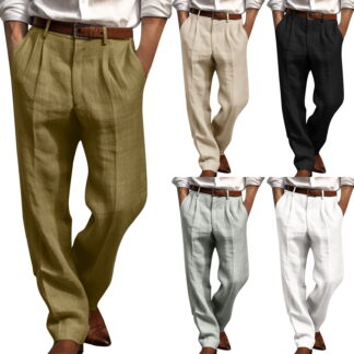 Txeol Mens Dress Pants Relaxed Fit Casual Work Suit Pants Pleated Front Straight Leg Slacks Comfort Trousers-White,XL