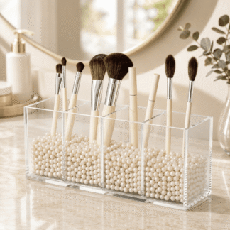 NIUBEE Acrylic Pen Holder, Makeup Organizer, Clear Sturdy, 4 Compartments, Desk Organizers and Accessories for Office, D