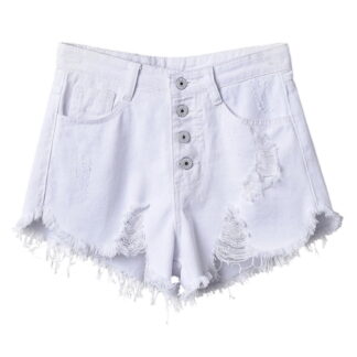 Plcasen Women's Button Down High Rise Frayed Raw Hem Stretchy Denim Shorts (UPC 97770)
