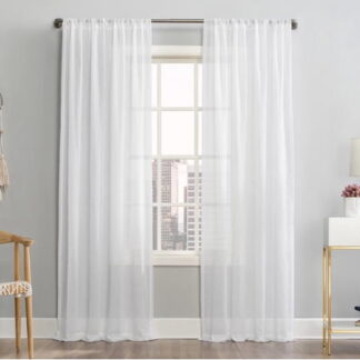 Mainstays Linen Textured Semi-Sheer Rod Pocket Curtain Panel  50 x84   White