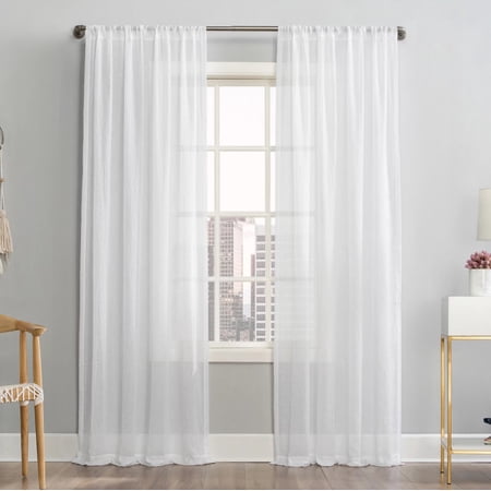 Mainstays Linen Textured Semi-Sheer Rod Pocket Curtain Panel 50 x84 White